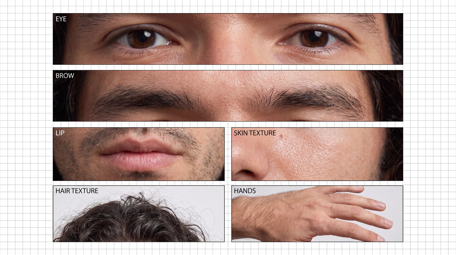 Samuel, skin, eye and hair detail